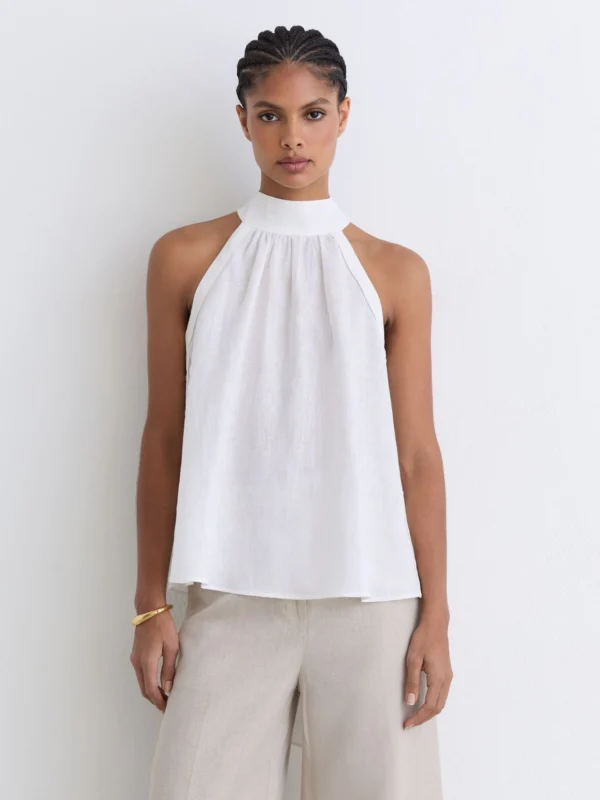 Reiss Linen Sleeveless Scarf-neck Top