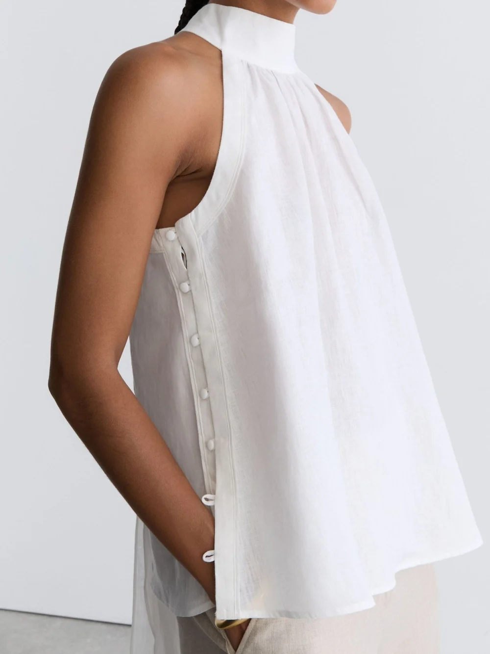 Reiss Linen Sleeveless Scarf-neck Top, view 3