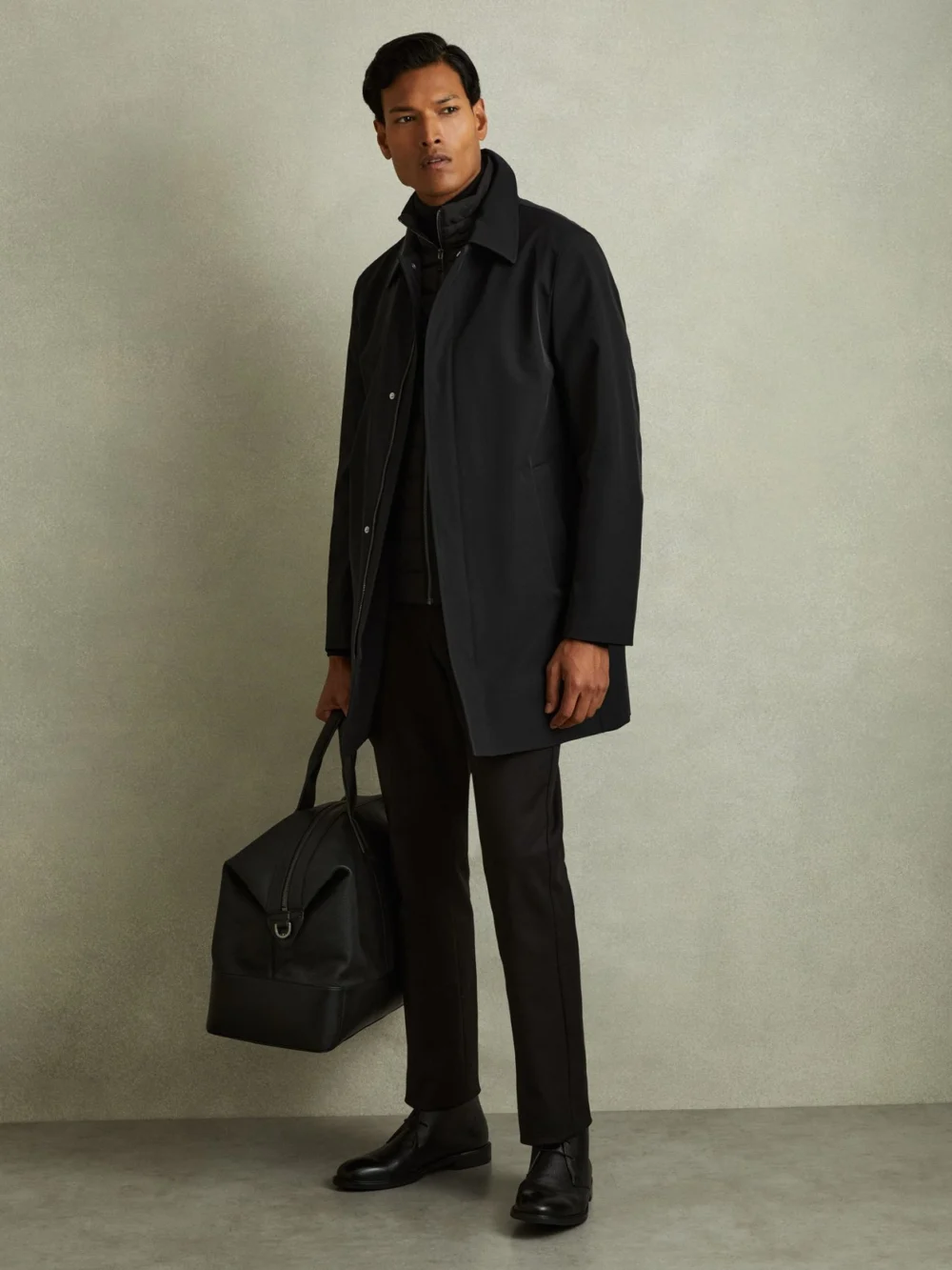 Reiss Logan Black Hybrid Removable Funnel Neck Overcoat, XL, view 2