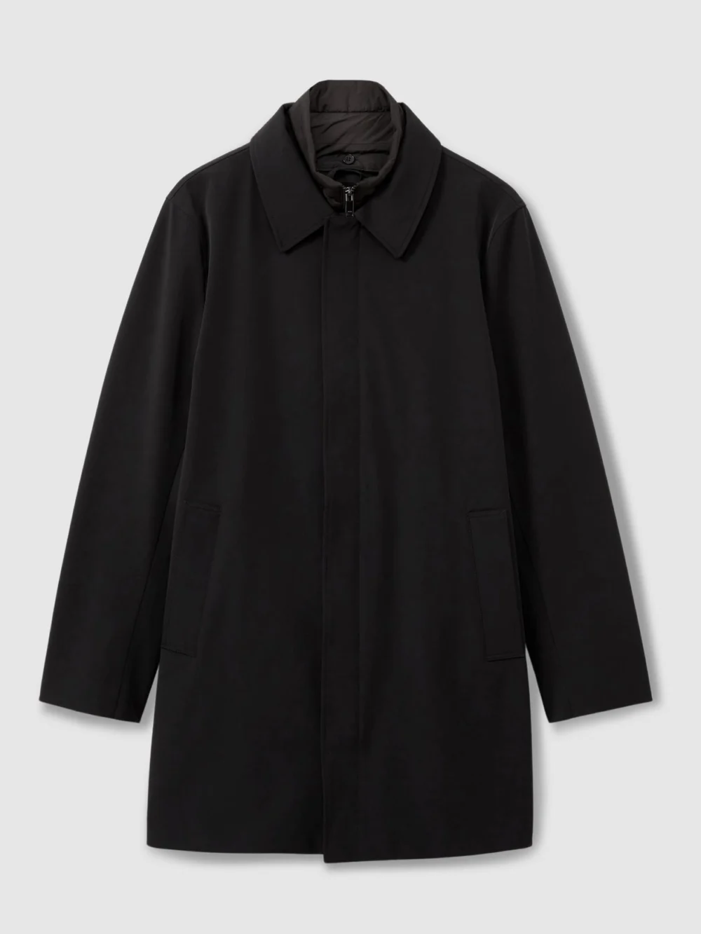 Reiss Logan Black Hybrid Removable Funnel Neck Overcoat, XL, view 3