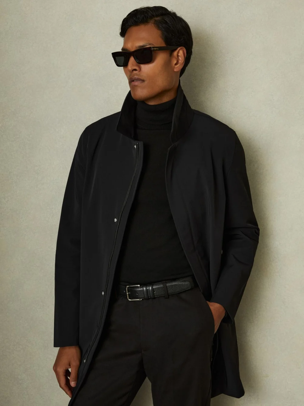 Reiss Logan Black Hybrid Removable Funnel Neck Overcoat, XL, view 4