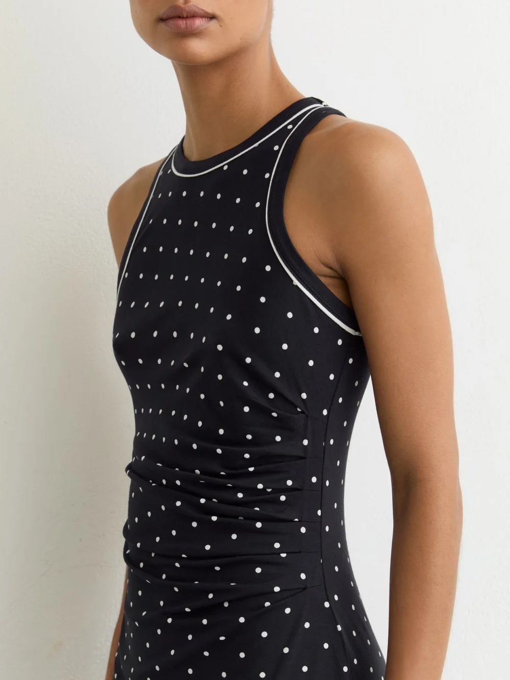 Reiss Lola Navy Polka-dot Jersey Racer Midi Dress, L, view 3