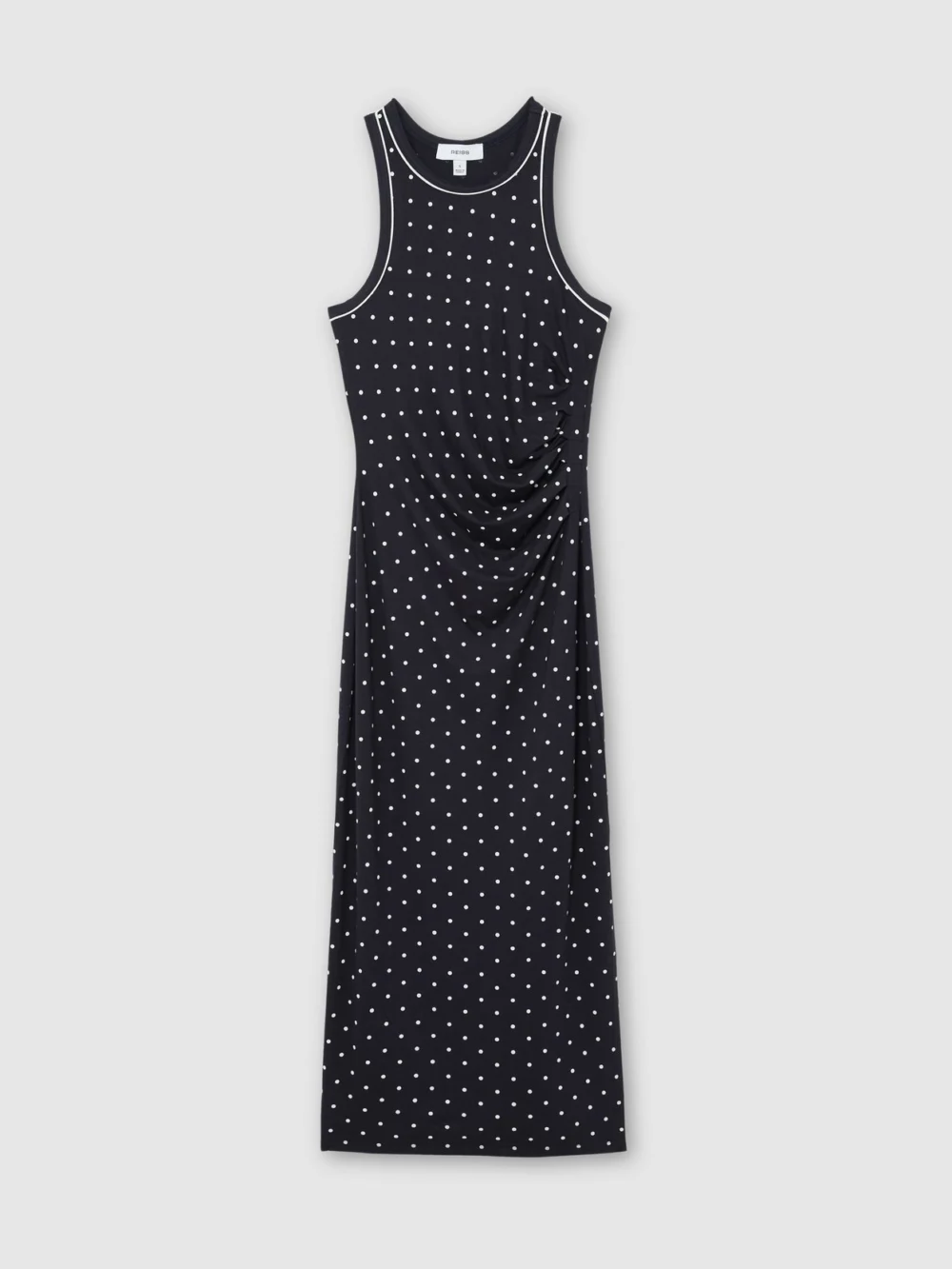 Reiss Lola Navy Polka-dot Jersey Racer Midi Dress, view 2