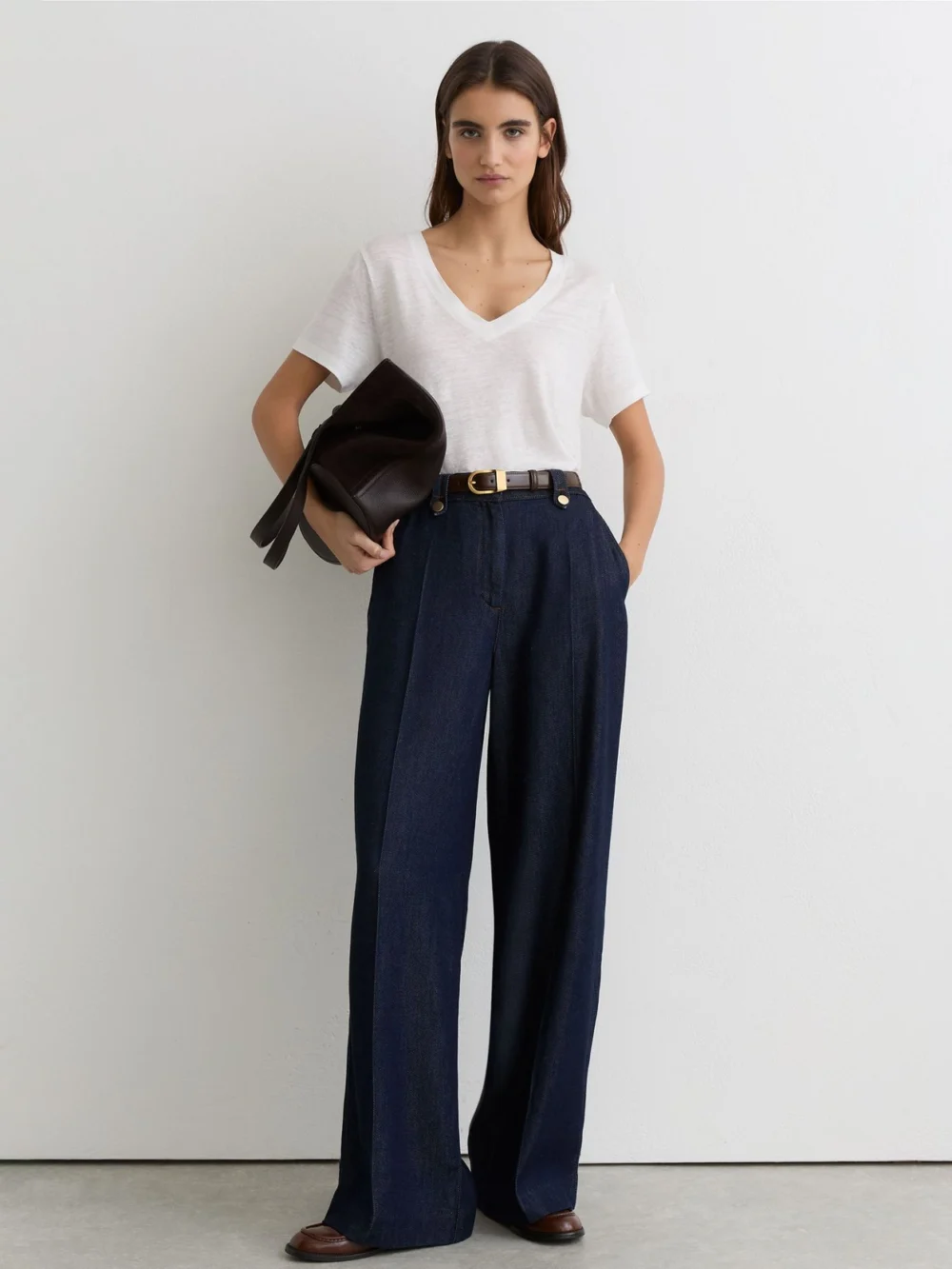 Reiss Lola Women's White Linen V-neck T-shirt