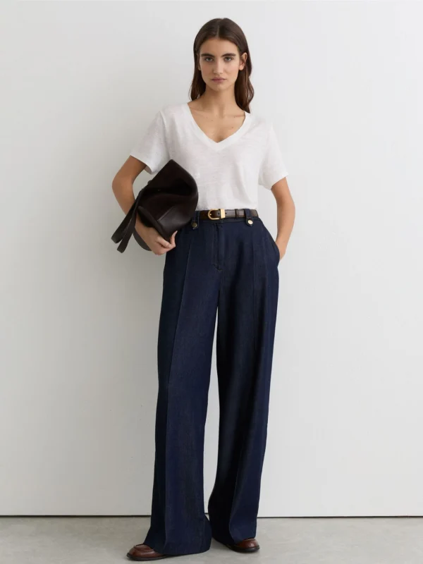 Reiss Lola Women's White Linen V-neck T-shirt
