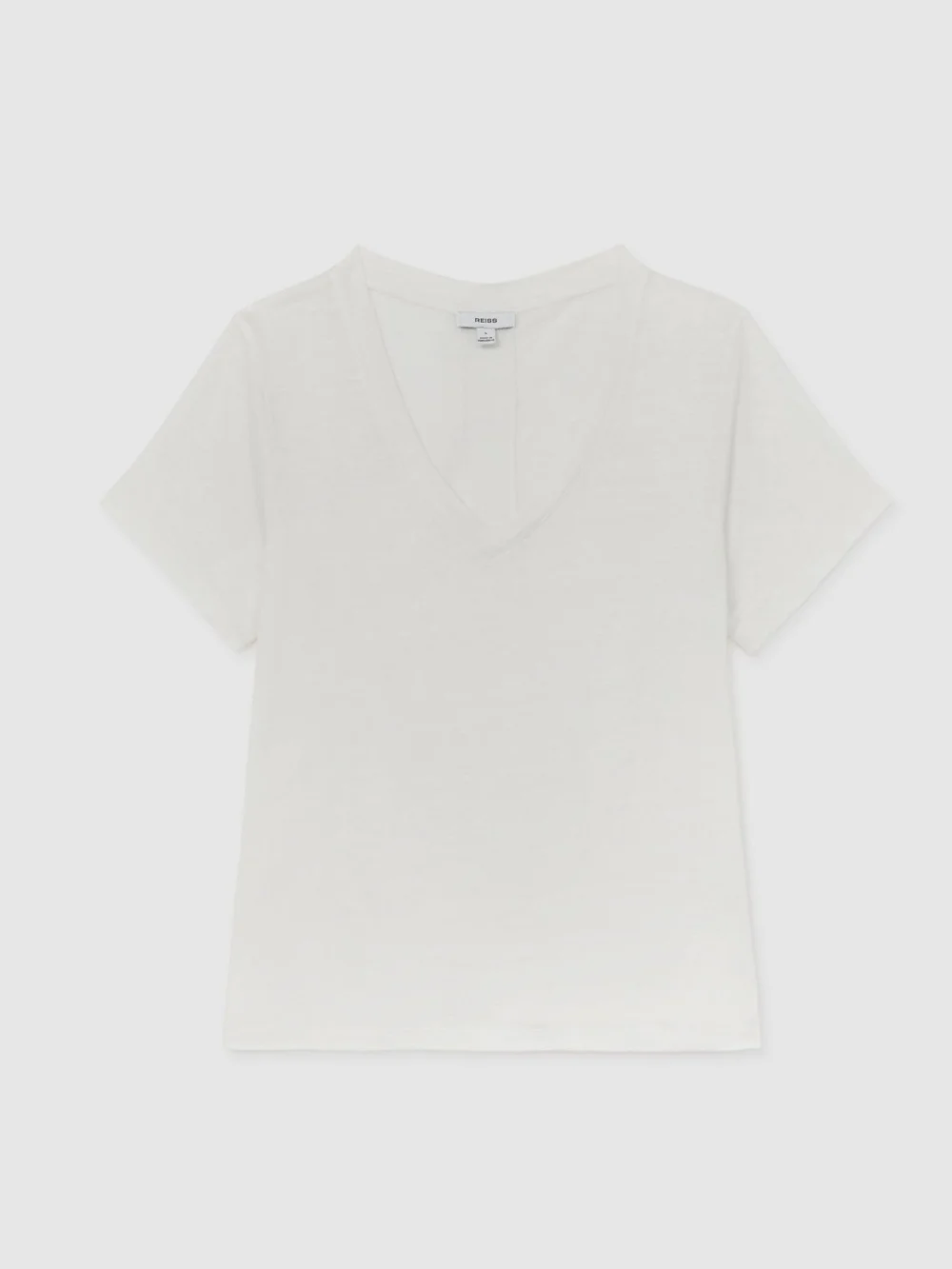 Reiss Lola Women's White Linen V-neck T-shirt, view 2