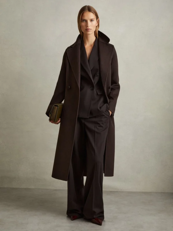 Reiss Lucia Chocolate Petite Wool-blend Double-breasted Blindseam Coat, 6