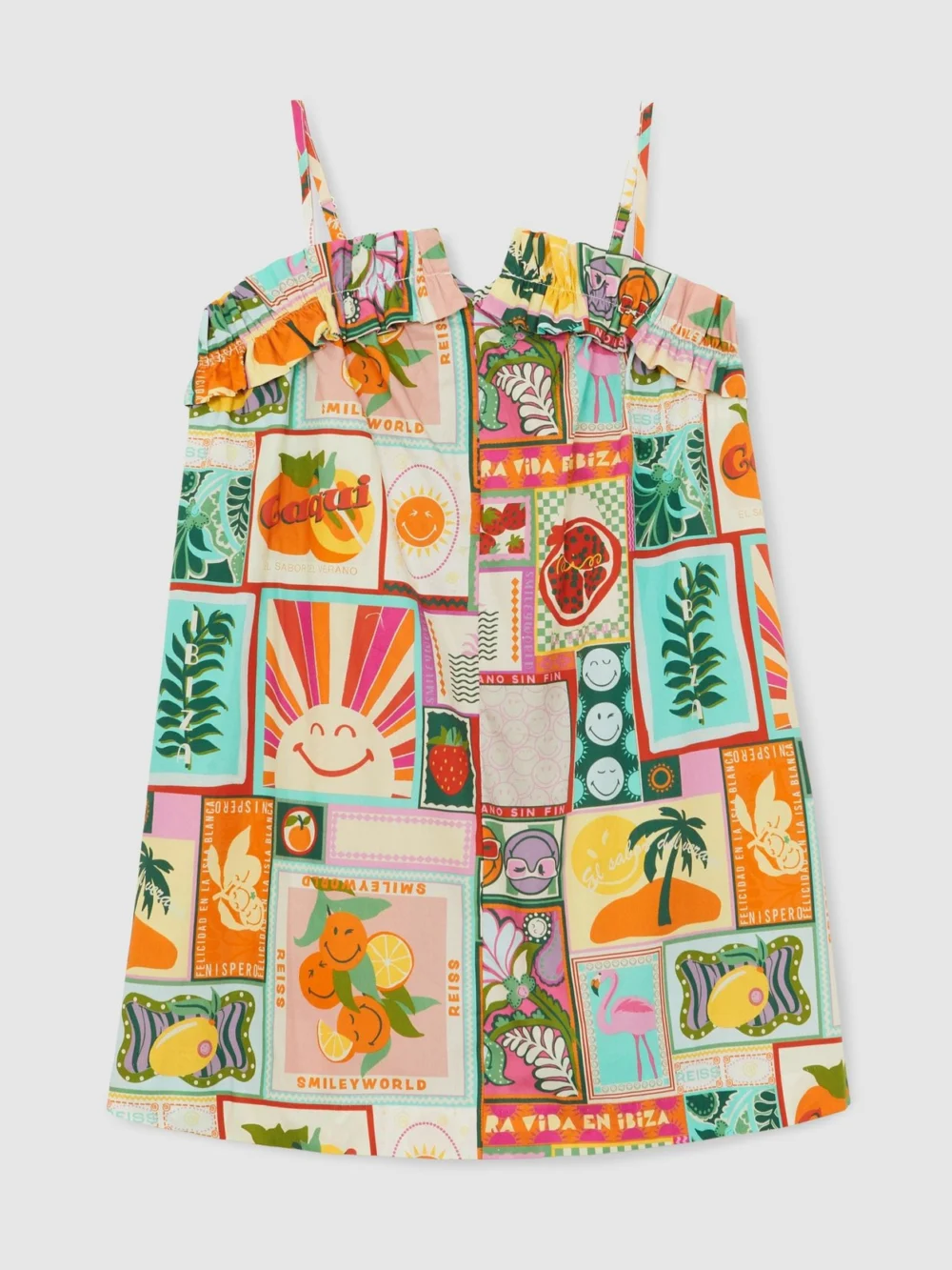 Reiss Lucia Multi 13-14 yrs Smileyworld | Motif-print Dress, Years, Orange & Green, in orange/green