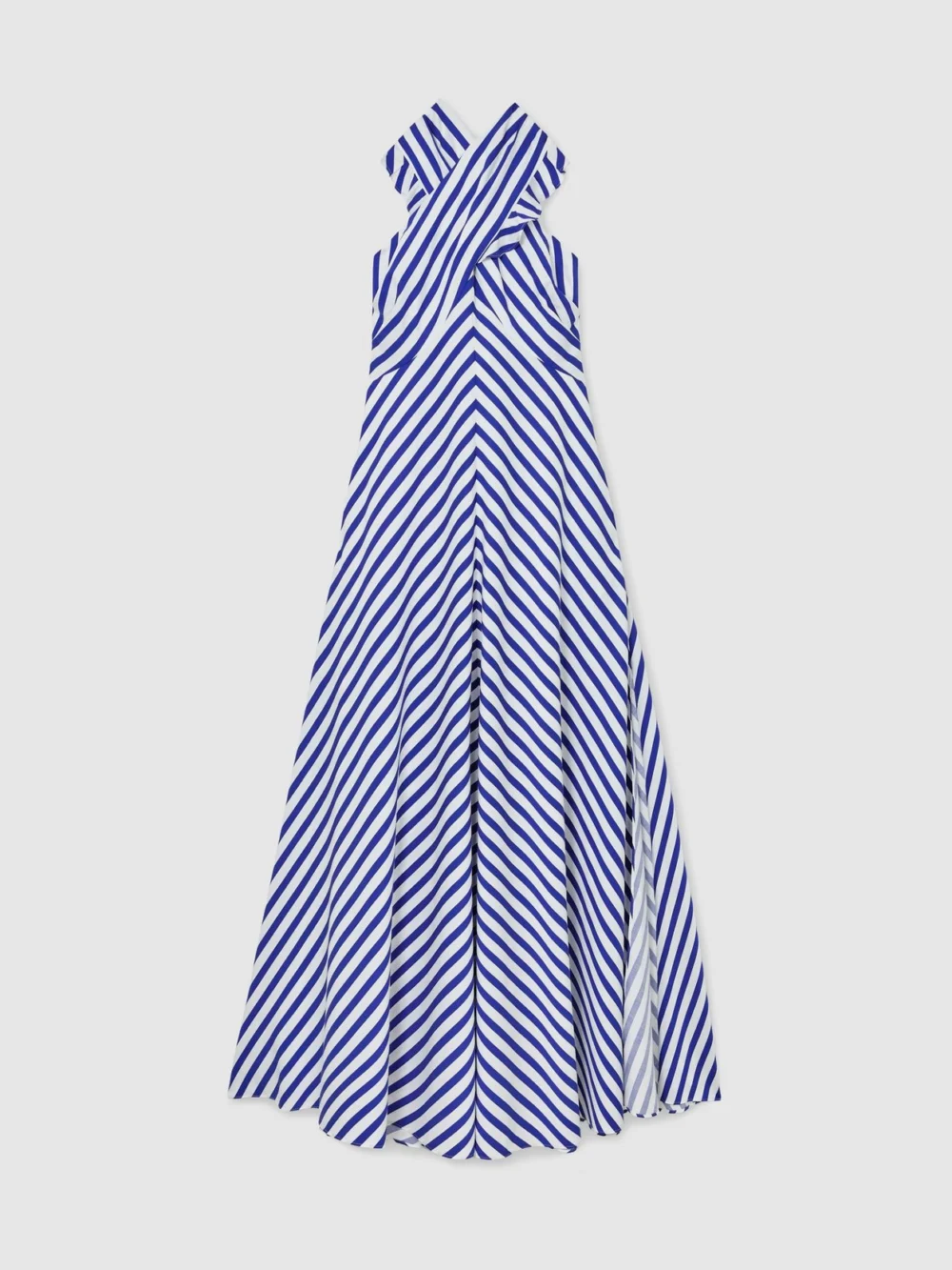 Reiss Luna Blue & Striped Halterneck Ruffle Maxi Dress, 18, view 2