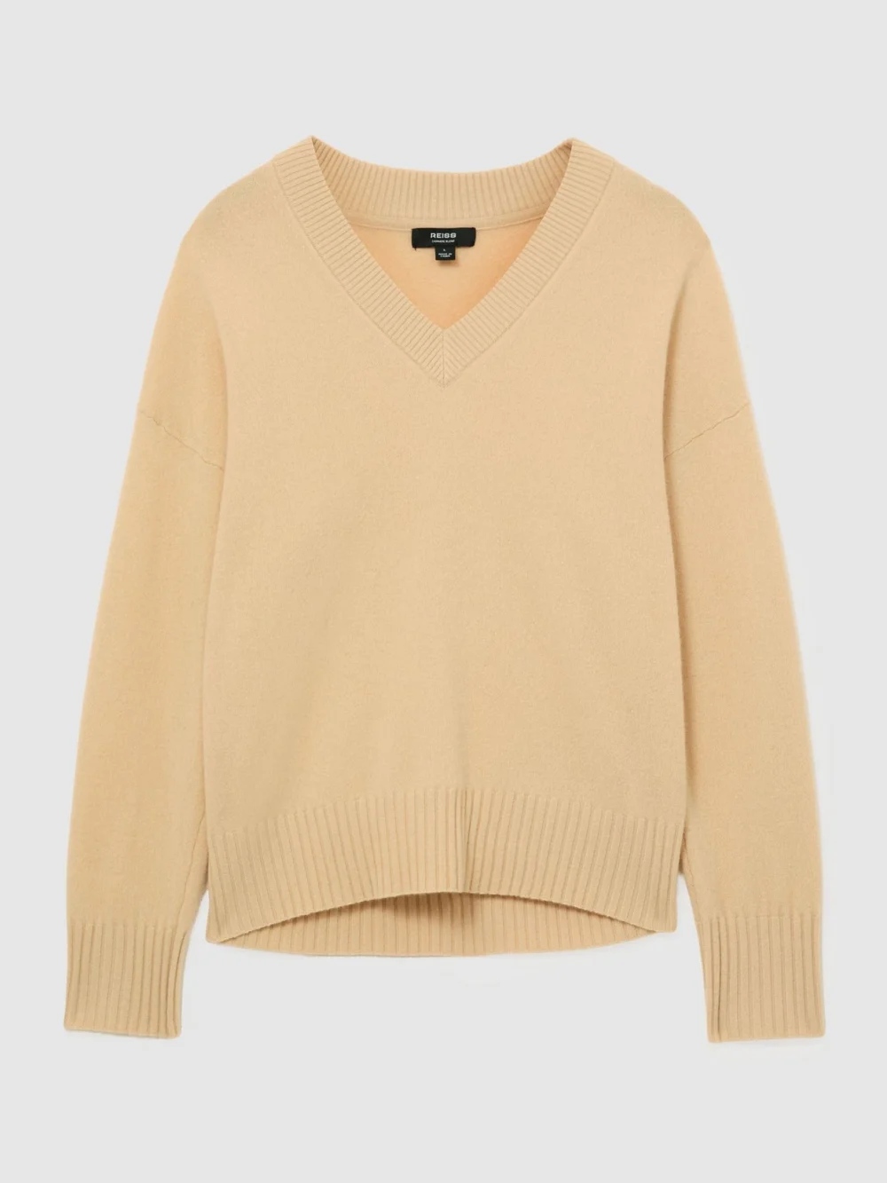 Reiss Macaroon Yellow Wool-cashmere V-neck Jumper, view 2