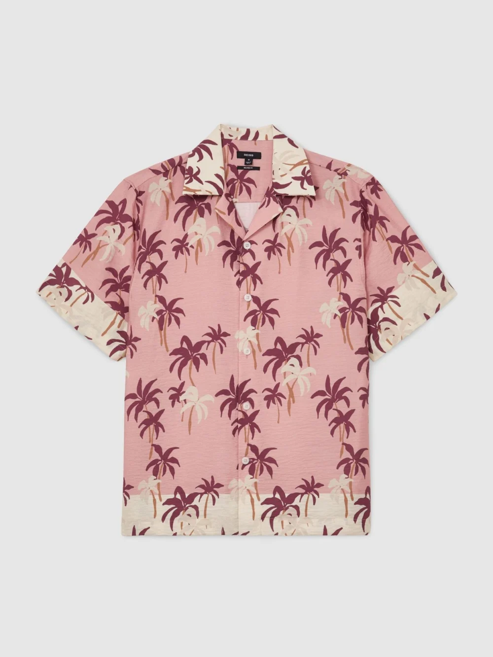 Reiss Madrona Men's Pink Palm-print Cuban-collar Shirt, view 2