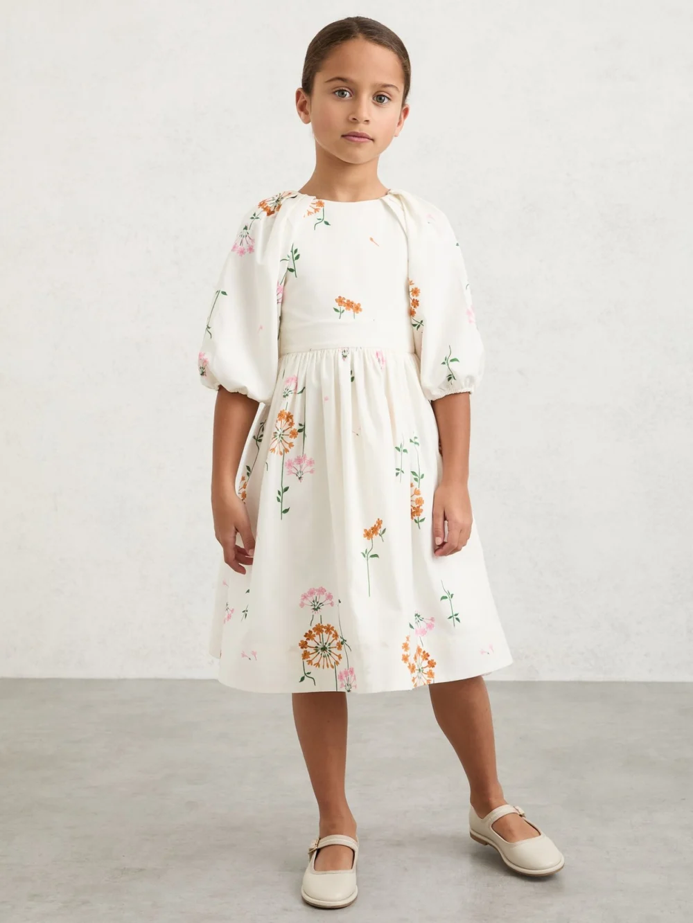 Reiss Mae Multi Print Mae 13-14 yrs Floral-print Tie-back Midi Dress, Years, Cream & Orange & Pink,, view 2