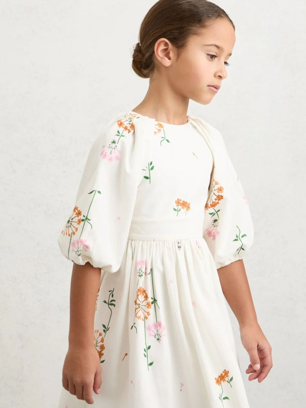 Reiss Mae Multi Print Mae 13-14 yrs Floral-print Tie-back Midi Dress, Years, Cream & Orange & Pink,, view 4