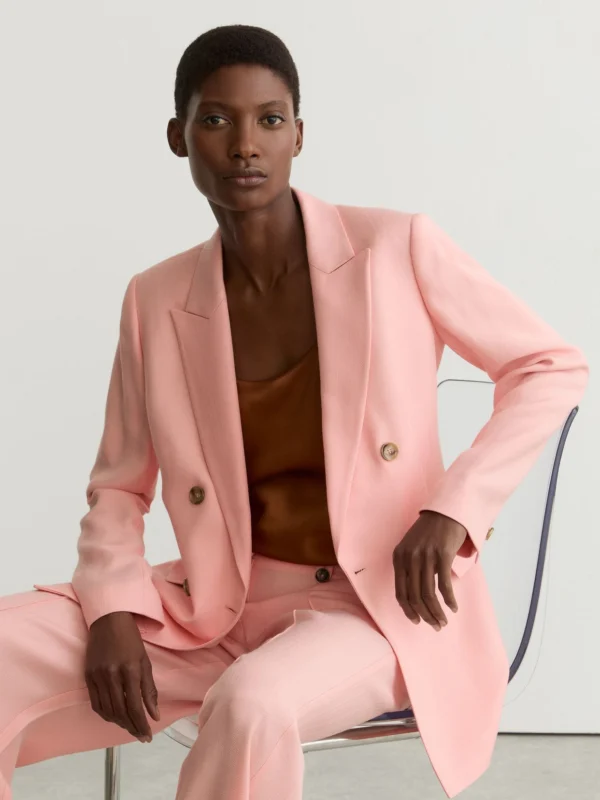 Reiss Magda Women's Pink Double-breasted Peak-lapel Suit Jacket