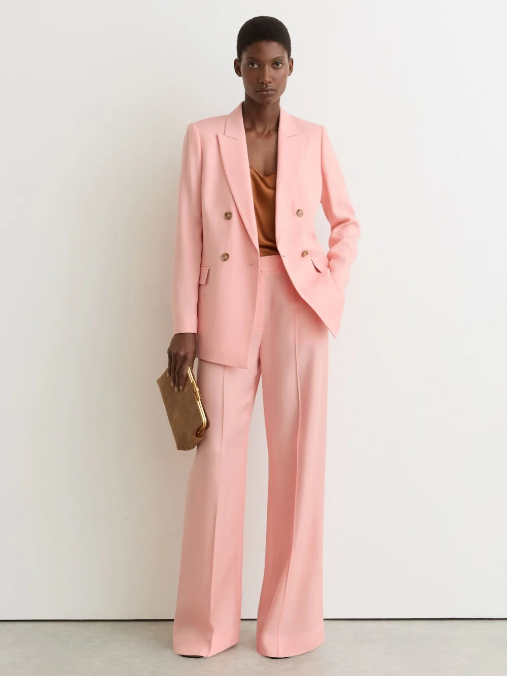 Reiss Magda Women's Pink Double-breasted Peak-lapel Suit Jacket, view 3