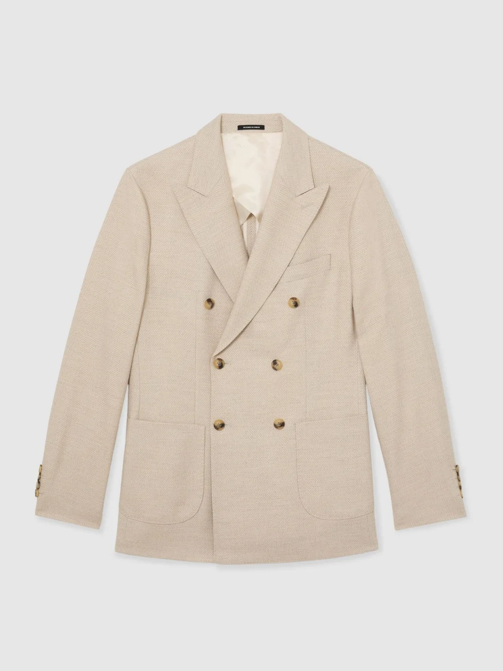 Reiss Manci Stone Double-breasted Herringbone Blazer Tailored-fit with Cotton, 42, view 4