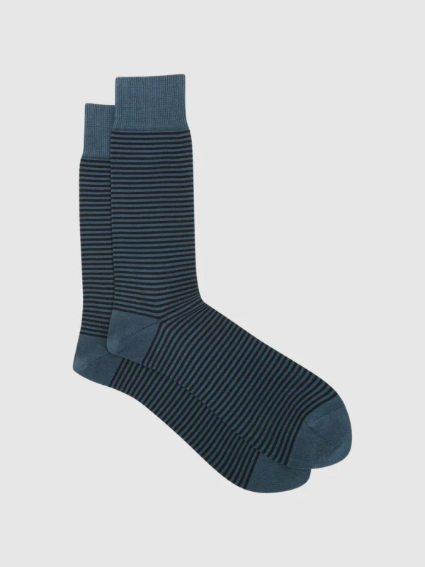 Reiss Mario Airforce Blue & Navy Stripe Mercerised Cotton-blend Striped Socks in Blue/Navy