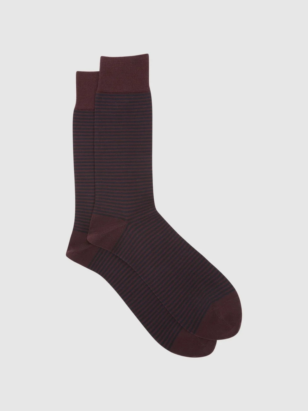 Reiss Mario Mens Red Cotton Bordeaux Stripe Striped Socks, Size: M & L in brown/navy