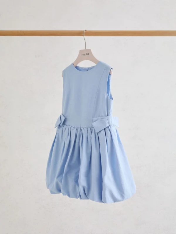 Reiss Marion Pale Blue 3-9 yrs Puffball Bow-detail Sleeveless Dress, 7-8 Years