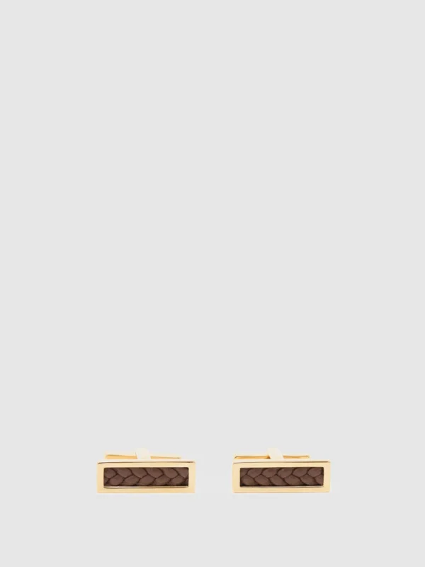 Reiss Marlin Gold & Brown Bar Cufflinks