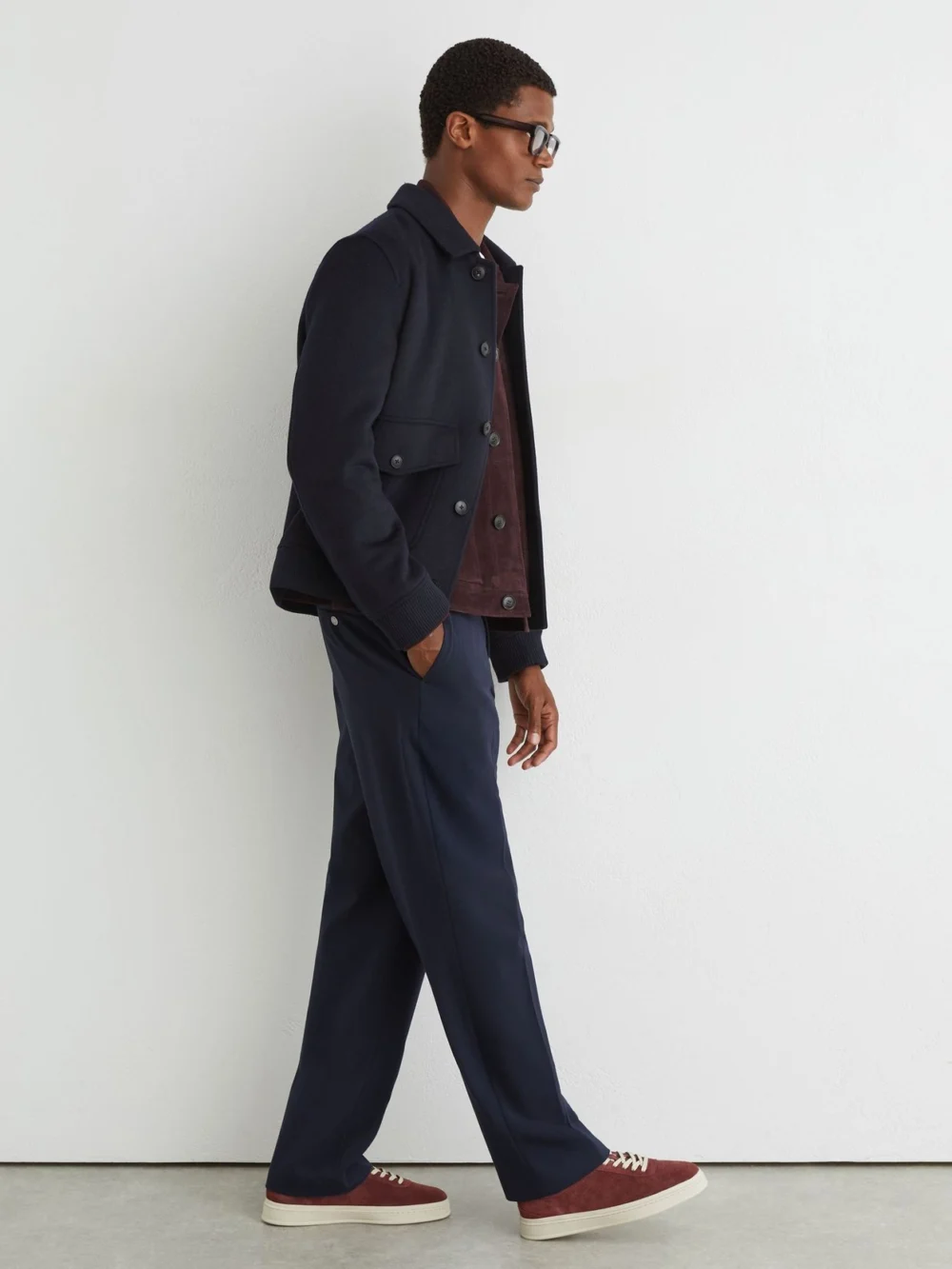 Reiss Maroon Red Anders Perforated-detail Trainers
