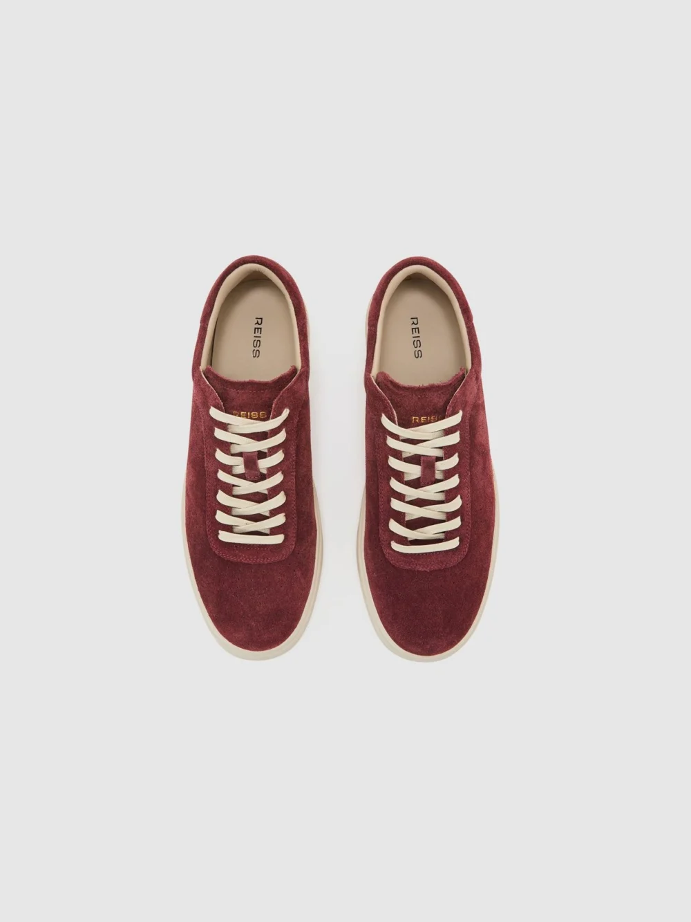 Reiss Maroon Red Anders Perforated-detail Trainers, view 3