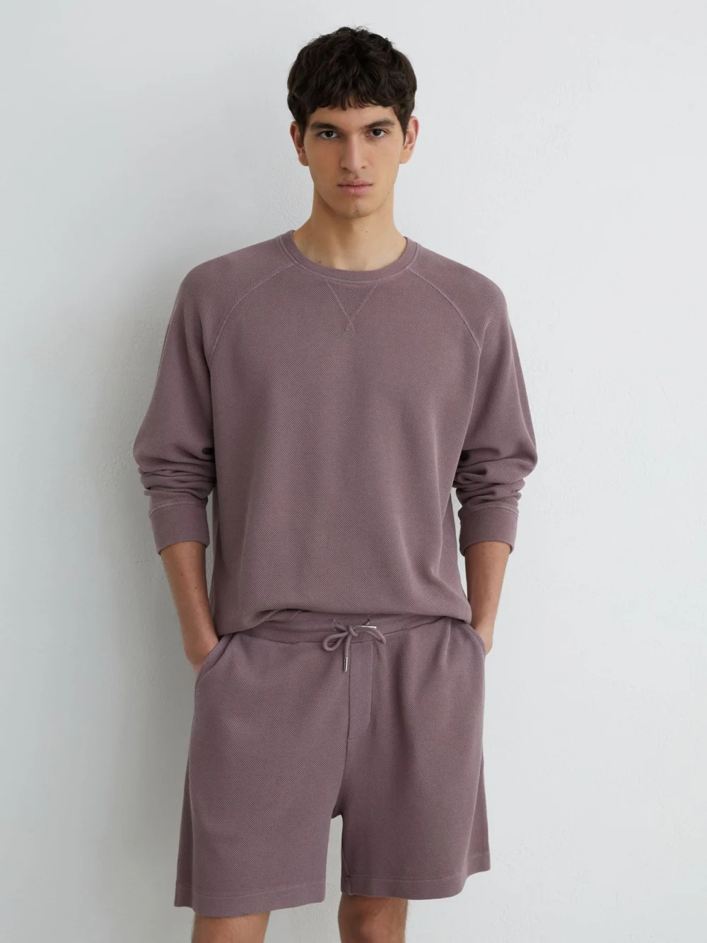Reiss Mauve Pink Cotton-piqué Garment-dyed Sweatshirt
