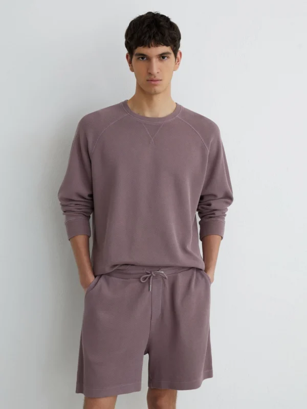 Reiss Mauve Pink Cotton-piqué Garment-dyed Sweatshirt