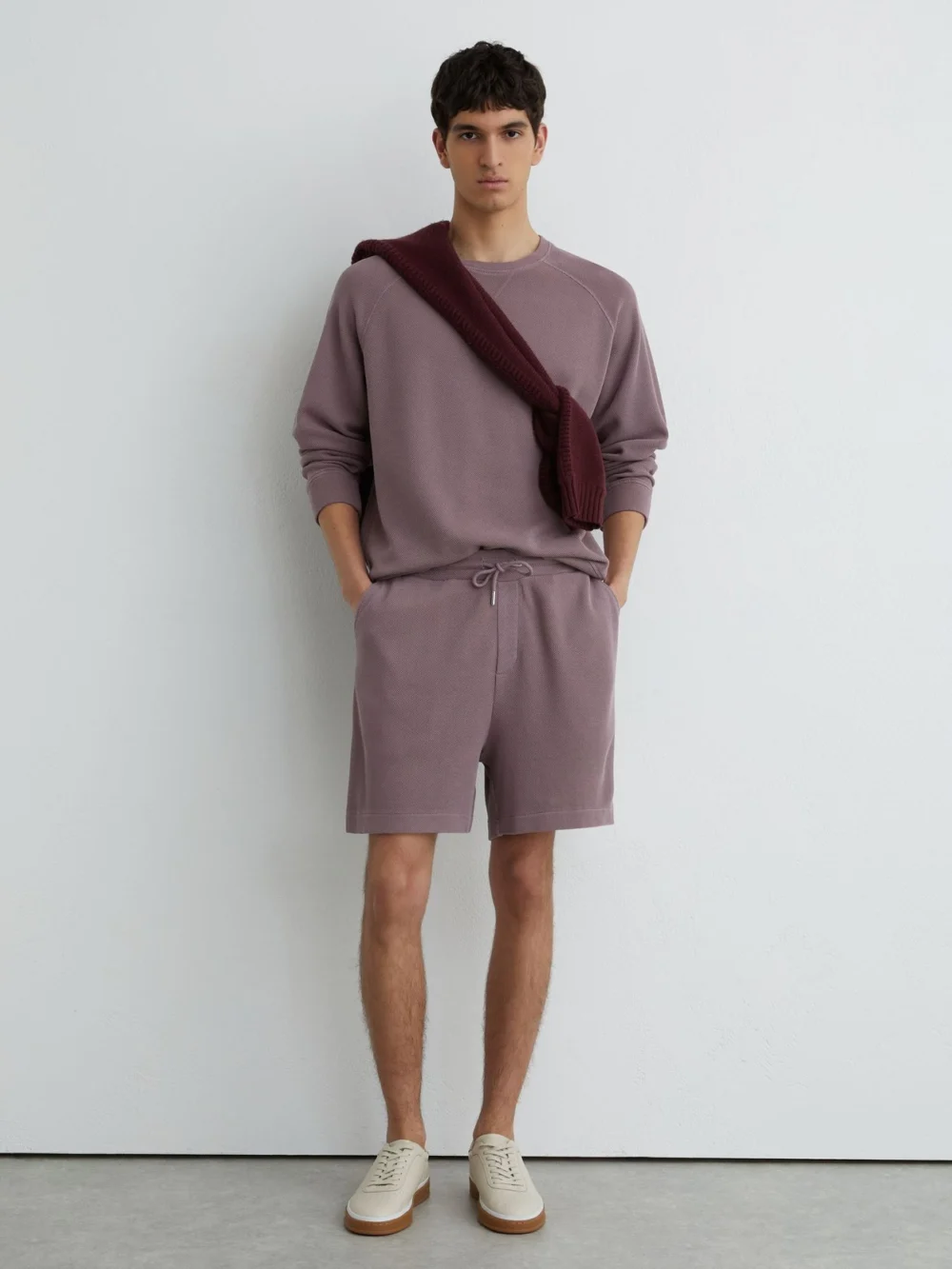 Reiss Mauve Pink Cotton-piqué Garment-dyed Sweatshirt, view 4