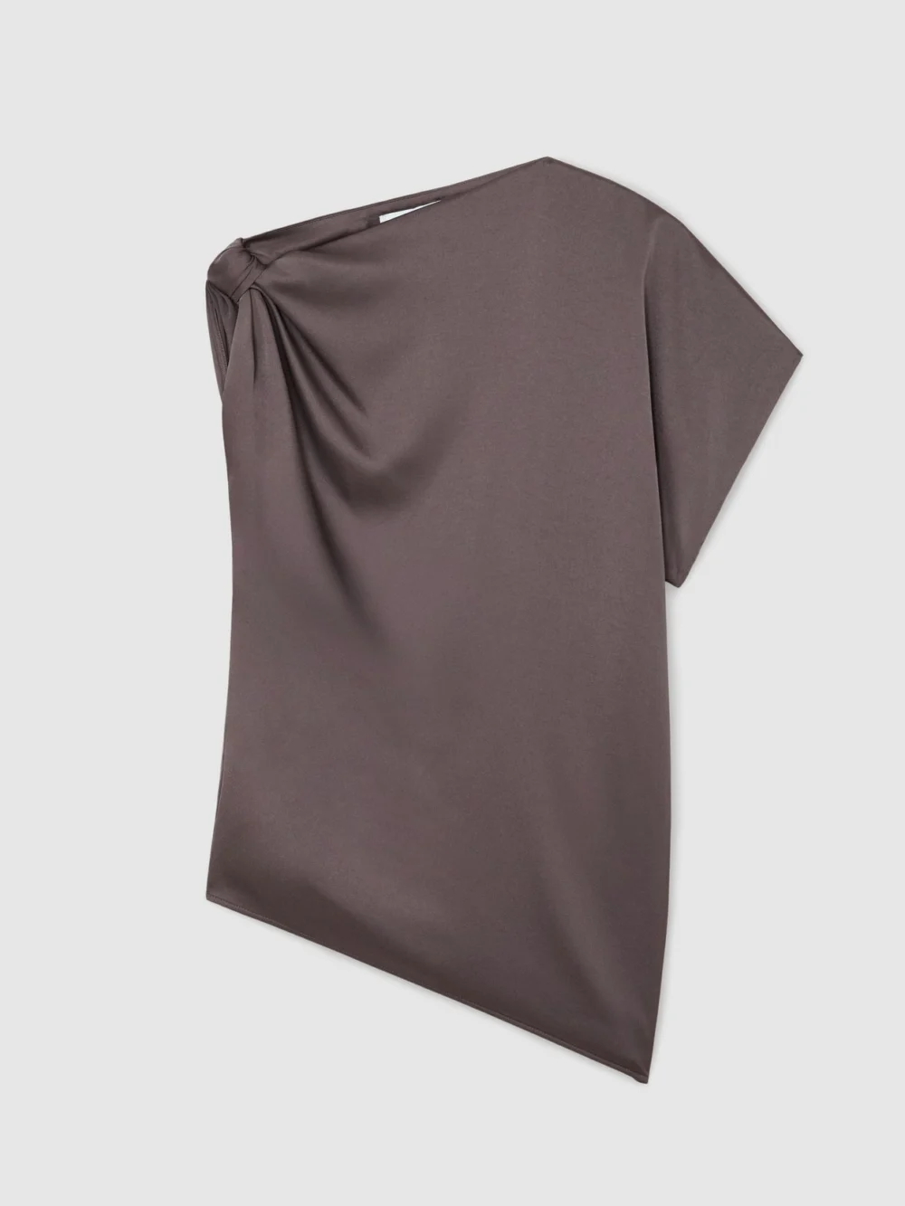 Reiss Mauve Satin Draped One-shoulder Top, view 2