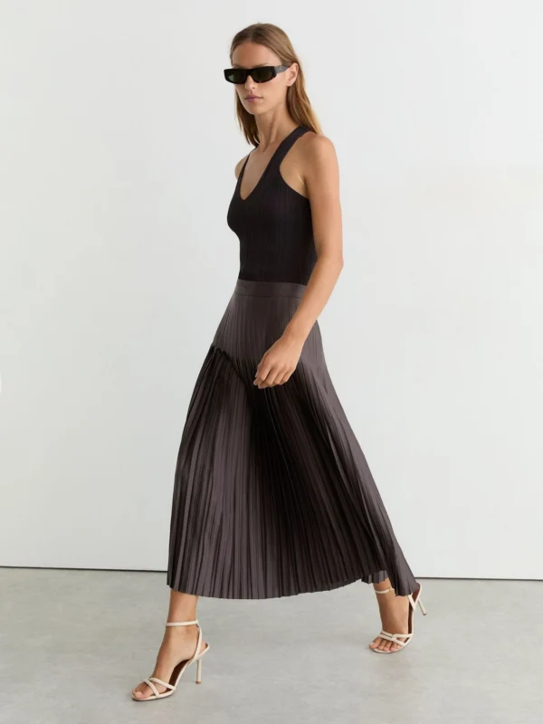 Reiss Mauve Satin Pleated Midi Skirt