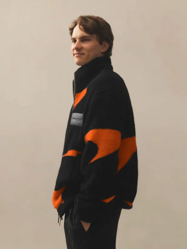 Reiss McLaren X McLaren F1 Team Black & Papaya Orange Racing Speedmark Fleece Jacket -fit