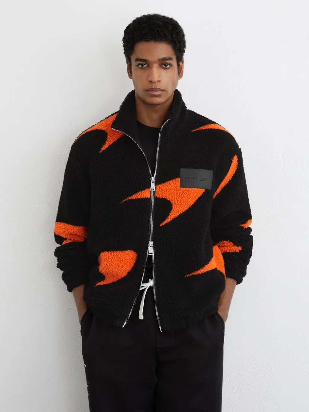 Reiss McLaren X McLaren F1 Team Black & Papaya Orange Racing Speedmark Fleece Jacket -fit, view 3