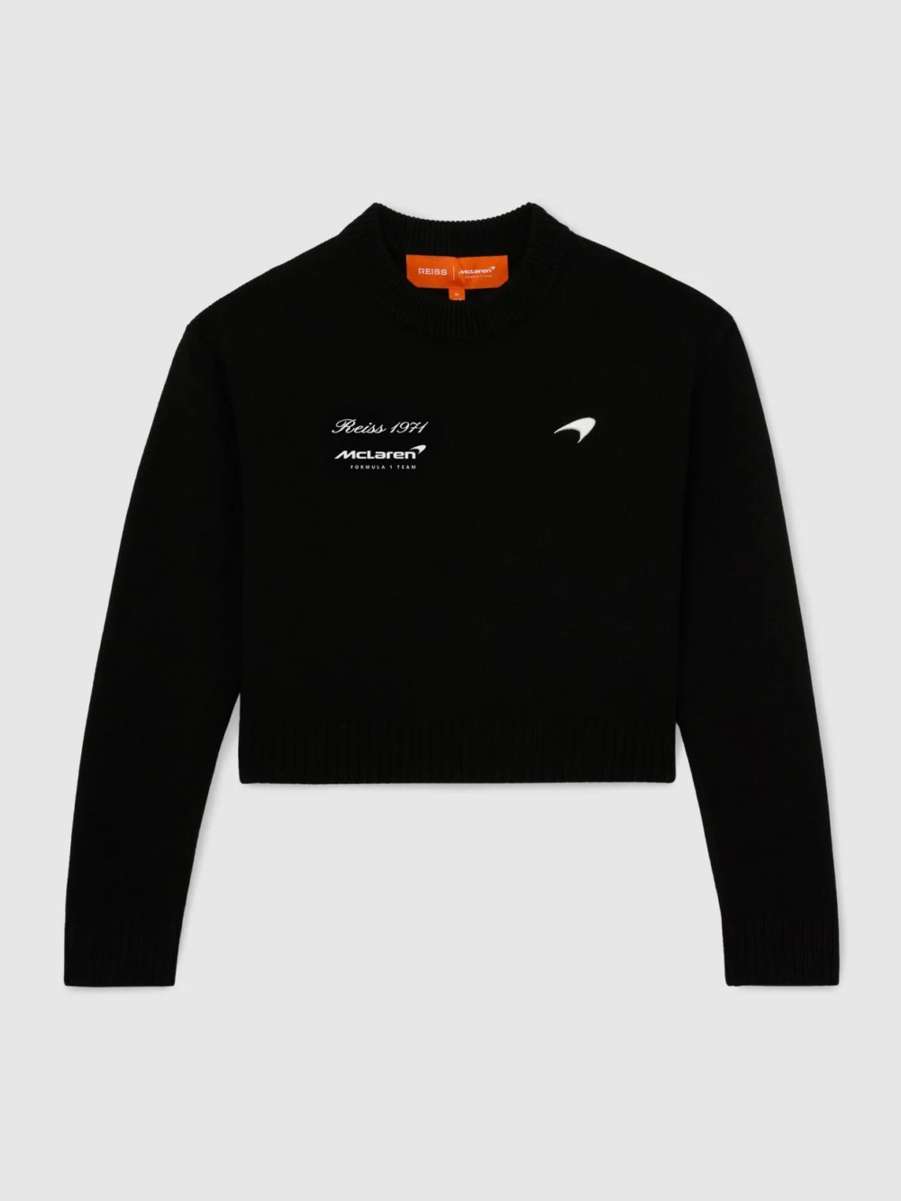 Reiss McLaren X McLaren F1 Team Black Racing Wool Cropped Jumper, view 2