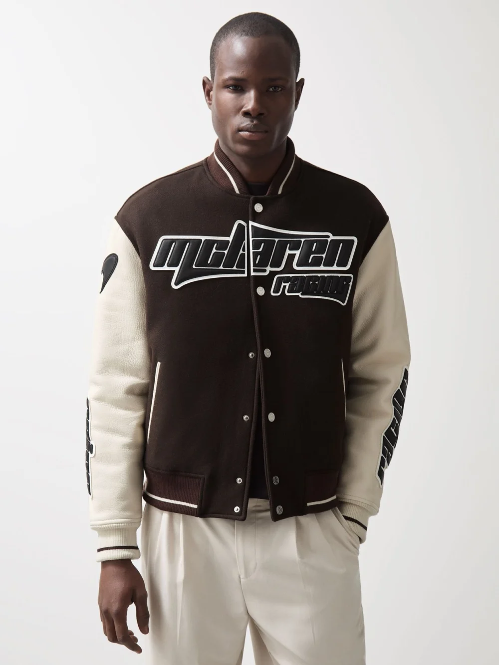Reiss McLaren X McLaren F1 Team Circuit Brown & Cream Bomber Jacket, XL in brown/cream