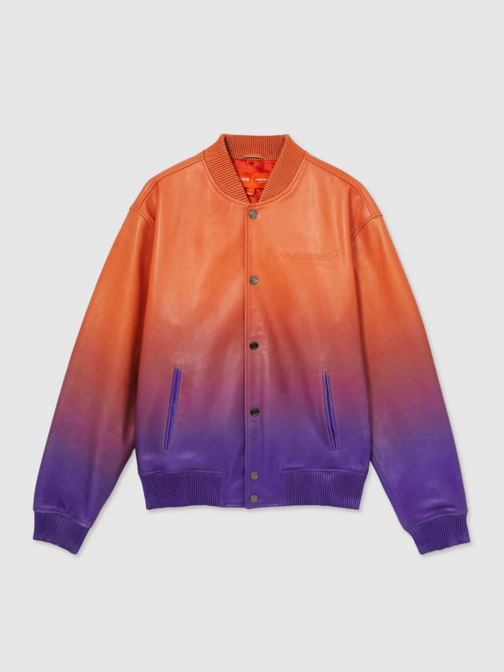 Reiss McLaren X McLaren F1 Team Papaya Orange & Purple Ombré Leather Jacket, view 2