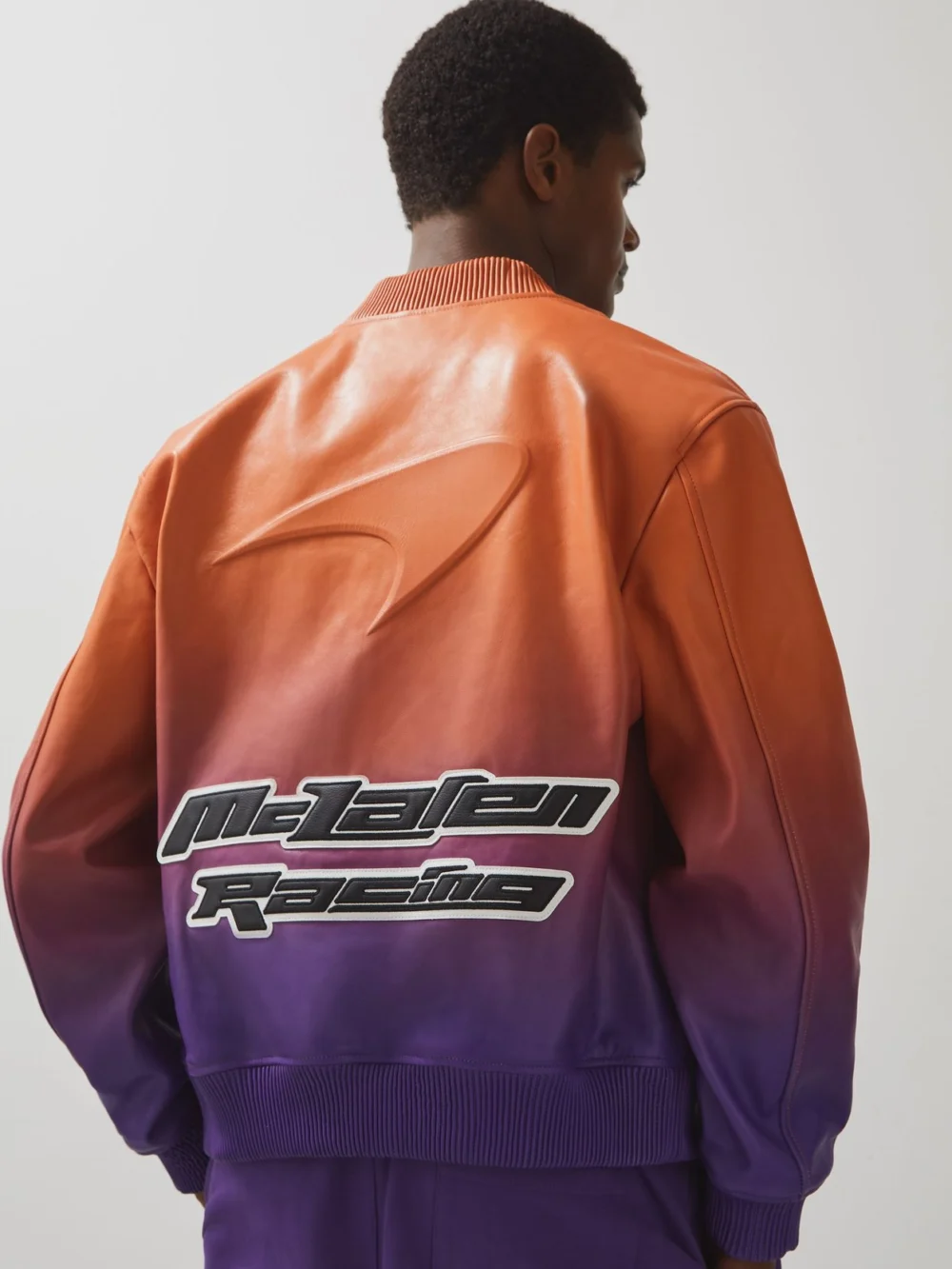 Reiss McLaren X McLaren F1 Team Papaya Orange & Purple Ombré Leather Jacket, view 4