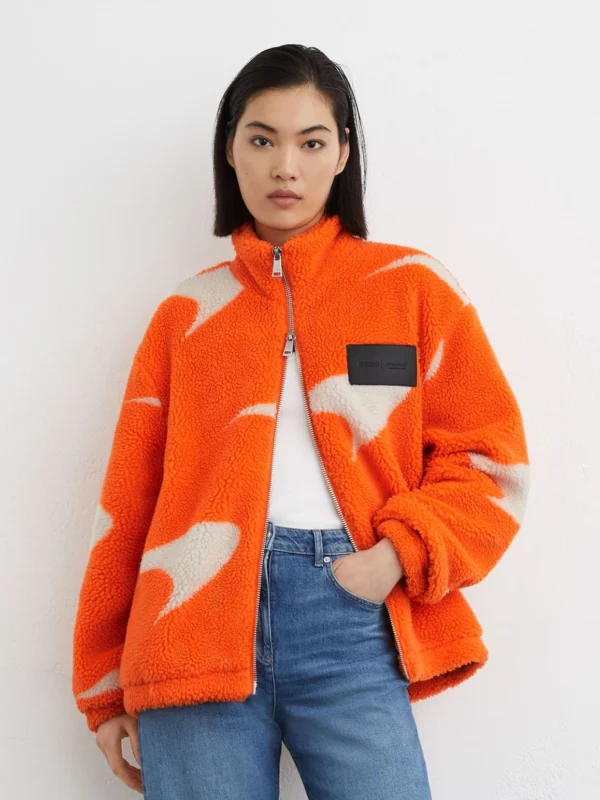Reiss McLaren X McLaren F1 Team Papaya Orange & White Racing Speedmark Fleece Jacket -fit