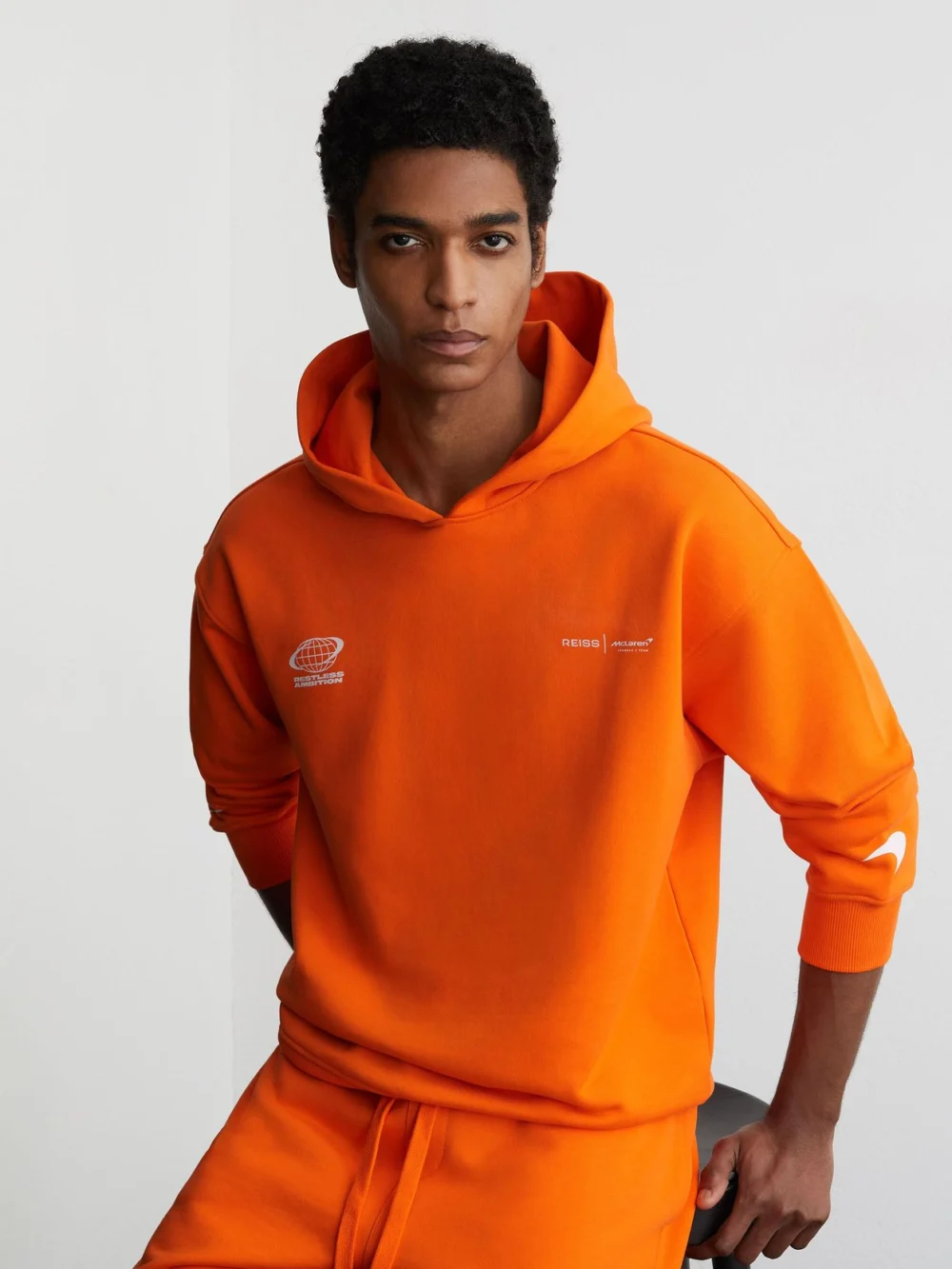 Reiss McLaren X McLaren F1 Team Papaya Orange Racing Heavyweight Motif Hoodie -fit