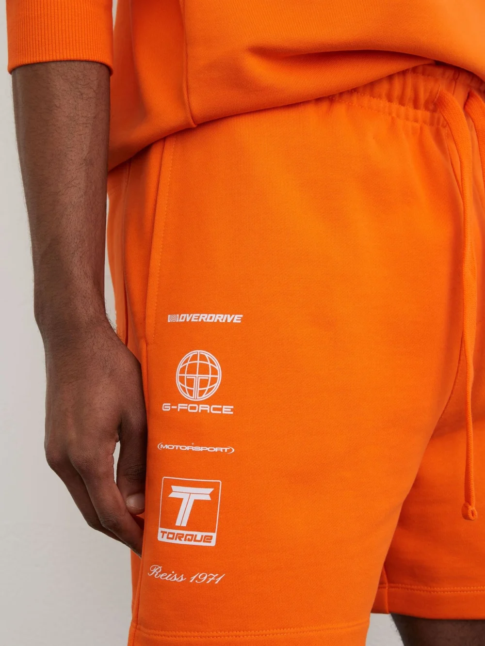 Reiss McLaren X McLaren F1 Team Papaya Orange Racing Motif Drawstring Shorts, view 4