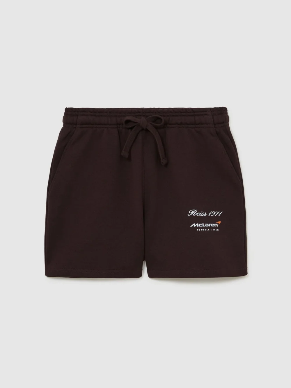 Reiss McLaren X McLaren F1 Team Racing Cotton Drawstring Shorts, Chocolate Brown, view 2