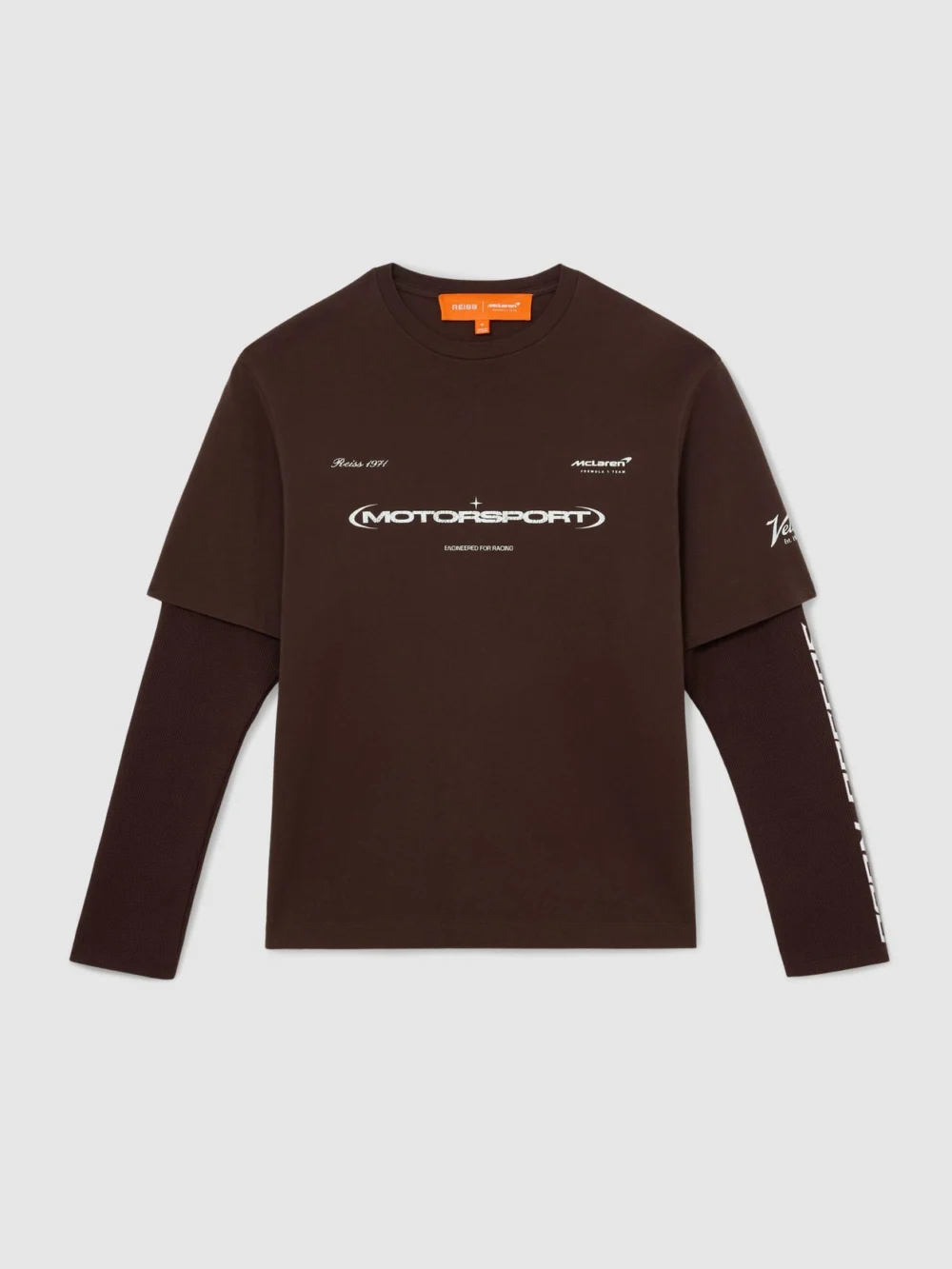 Reiss McLaren X McLaren F1 Team Racing Double-layer Relaxed T-shirt -fit, Chocolate Brown, view 2