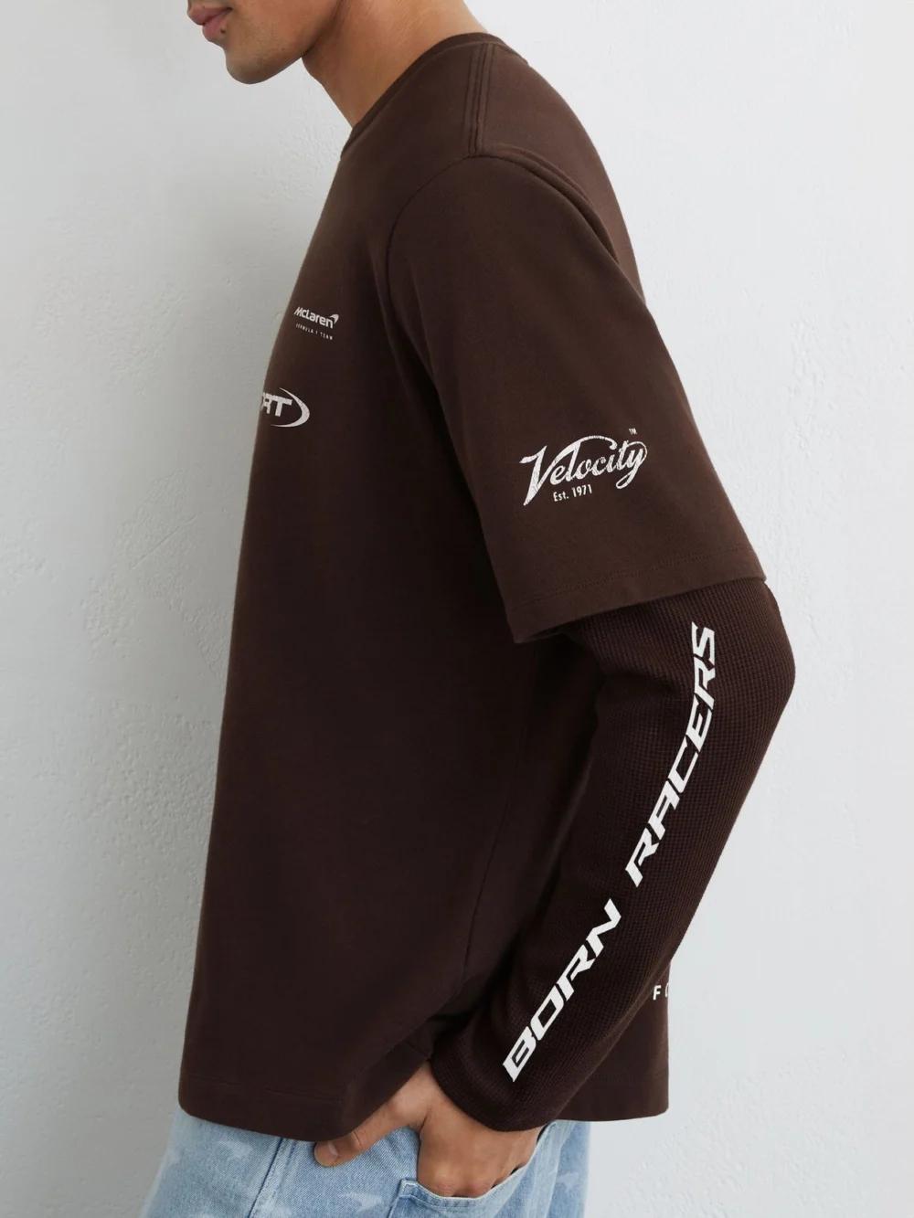 Reiss McLaren X McLaren F1 Team Racing Double-layer Relaxed T-shirt -fit, Chocolate Brown, view 3