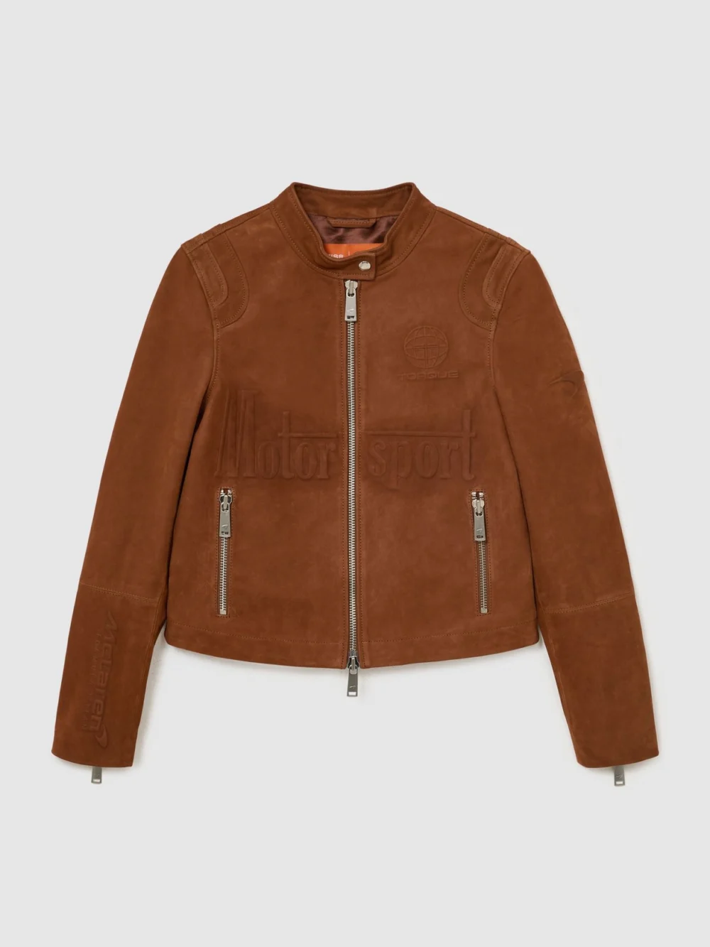 Reiss McLaren X McLaren F1 Team Racing Embossed Suede Jacket, Tobacco Brown, view 2