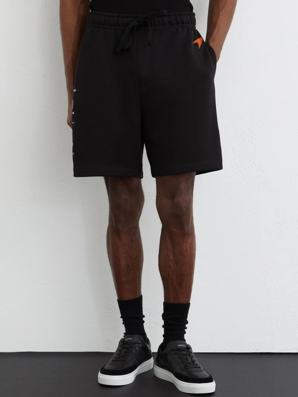 Reiss McLaren X McLaren F1 Team Racing Motif Drawstring Shorts, Washed Black, view 3