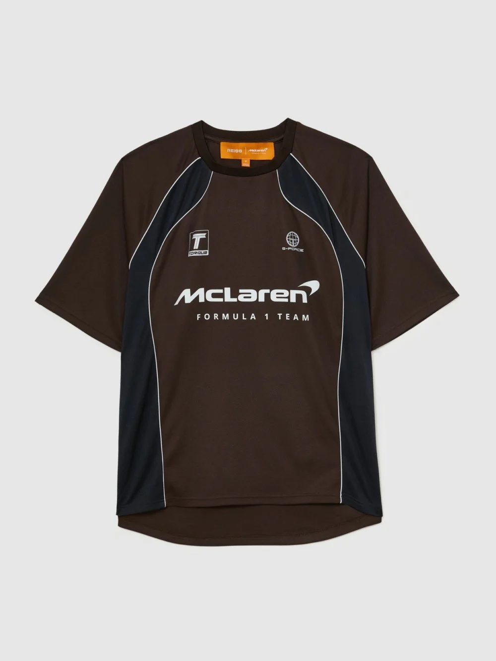 Reiss McLaren X McLaren F1 Team Racing Relaxed Contrast Driver T-shirt -fit, Chocolate Brown, view 2