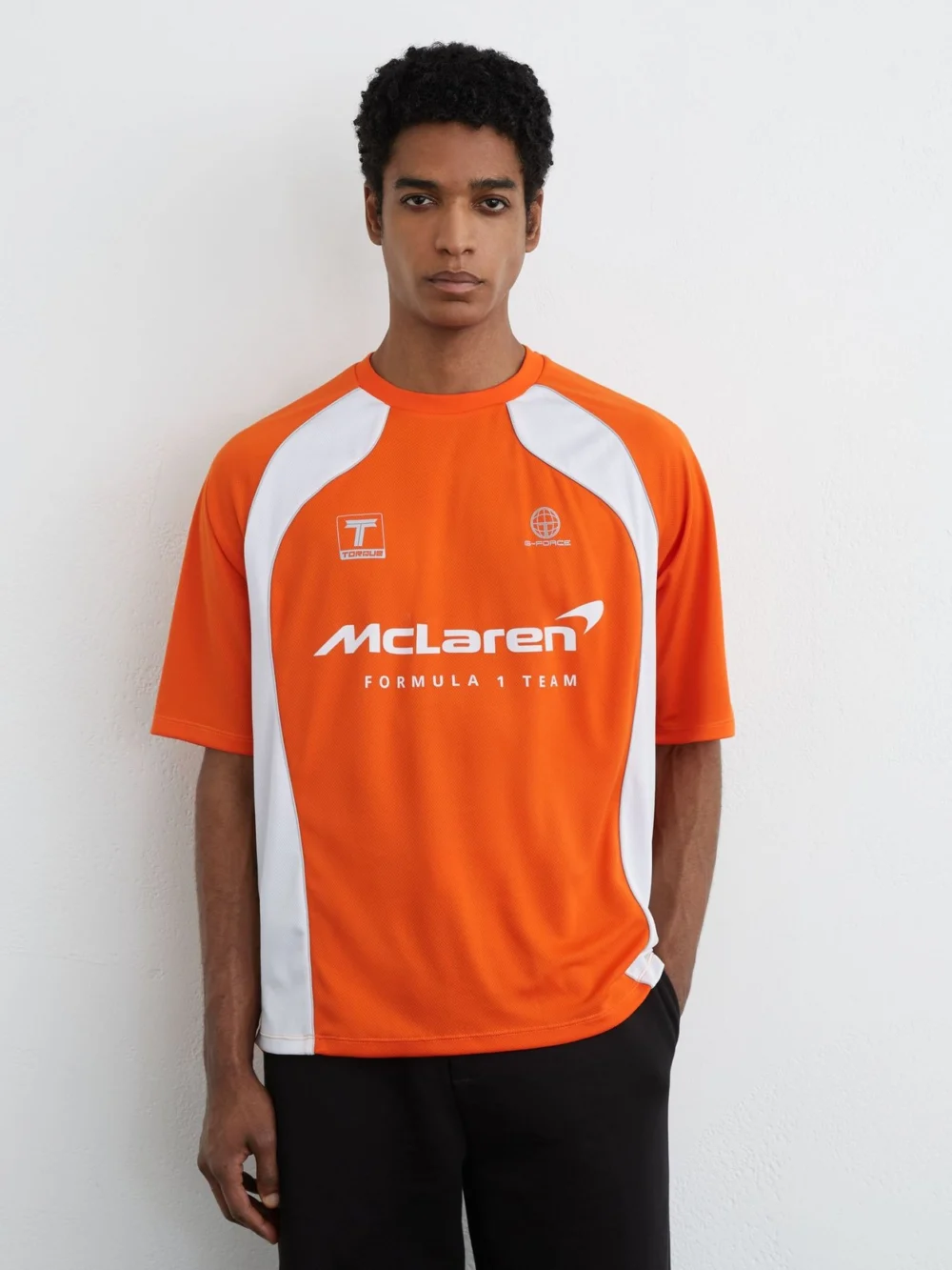 Reiss McLaren X McLaren F1 Team Racing Relaxed Contrast Driver T-shirt -fit, Papaya Orange, view 3