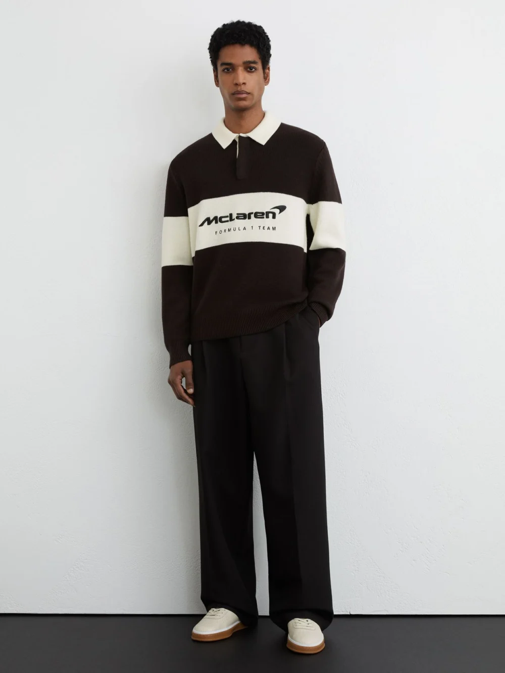 Reiss McLaren X McLaren F1 Team - Racing Rugby Polo Jumper -fit, M in chocolate brown / off white