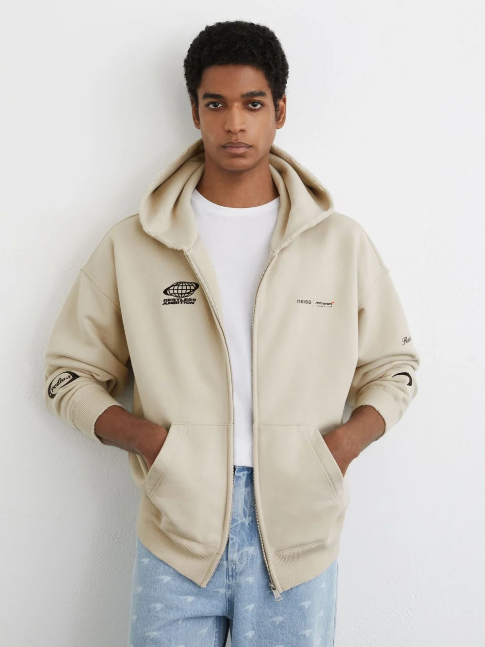 Reiss McLaren X McLaren F1 Team Racing Zip-through Hoodie -fit, Stone