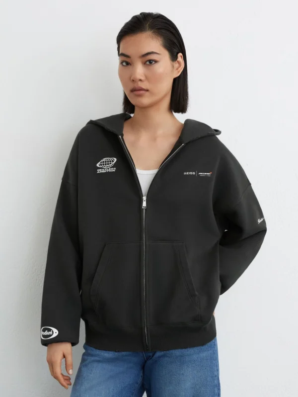 Reiss McLaren X McLaren F1 Team Racing Zip-through Hoodie -fit, Washed Black